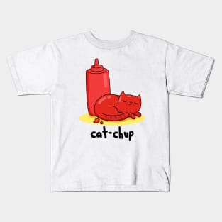 Cat-chup Cute Funny Red Cat Ketchup Pun Kids T-Shirt